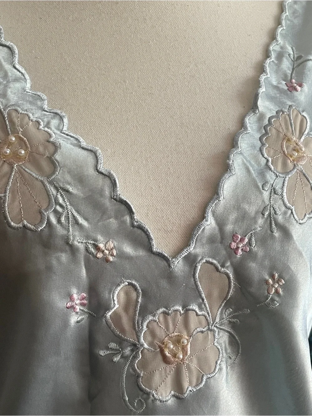 Vintage 90s Baby Blue Satin Lace Floral Slip Dress Size Small Coquette Fairy - Picture 6 of 13